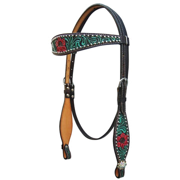 Bar H Equine American Leather Horse Saddle Tack One Ear Headstall Breast Collar Browband Wither Strap Botanic Chiseled